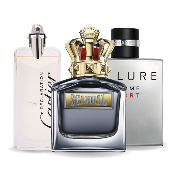 Promotiepakket met 3 parfums – Jean Paul Gaultier Scandal, Allure Homme Sport en Cartier Déclaration 100ml